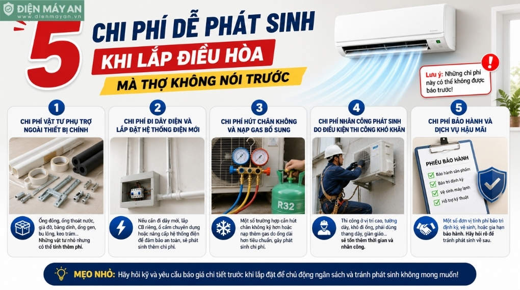 5 chi phí dễ phát sinh khi lắp điều hòa mà thợ không nói trước